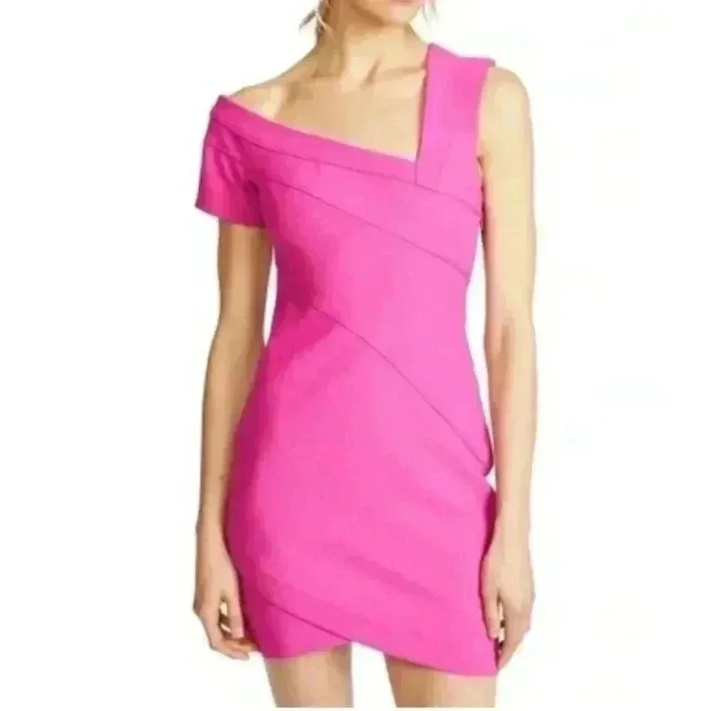 Cinq a Sept Coralisa Dress Dragonfruit Pink Asymmetrical Mini‎ Womens 8